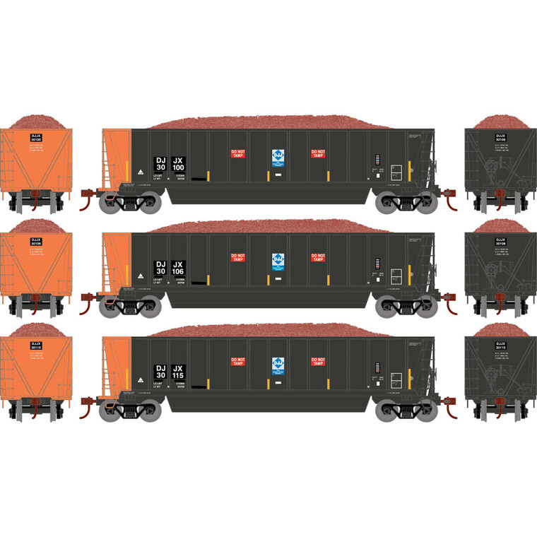 Athearn - Ho Ath Berwick Bathtub Gondola W/load, Djjx Primed For Grime #30100/30106/30115 (3) - -1400