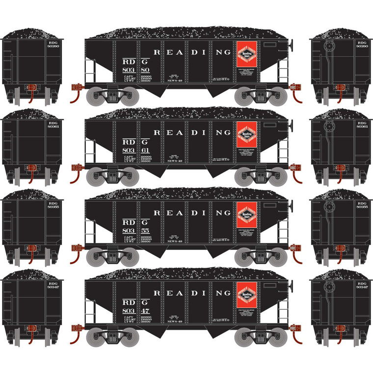 Roundhouse - Ho 34' 2-bay Rib Side Hopper W/load, Rdg #2 (4) - 50016