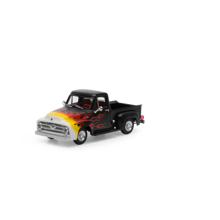 Athearn - Ho Rtr 1955 Ford F-100 Pickup, Black/flames - 26464