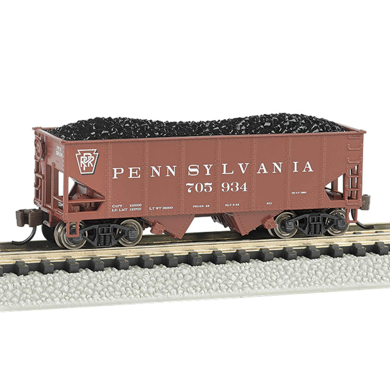 Bachmann Industries - N 55-ton 2-bay Hopper, Prr/tuscan Red #705934 - 19558