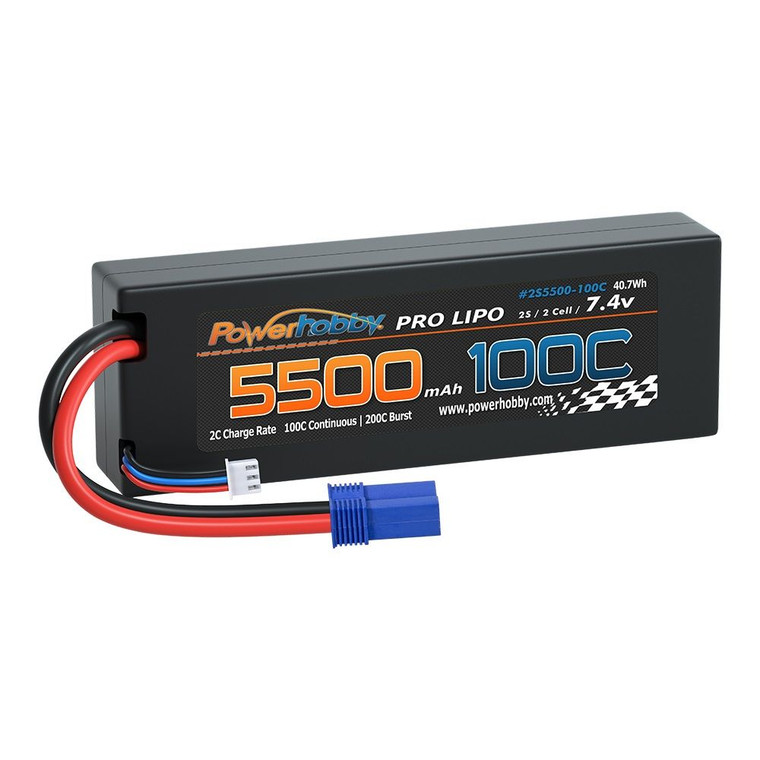 Power Hobby - 2S 7.4V 5500MAH 100C Lipo Battery w EC5 Plug - 2S5500MAH100CEC5