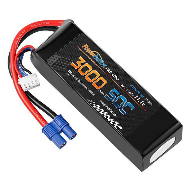 Power Hobby - 3S 11.1V 3000mAh 50C LiPo Battery Pack w/ EC3 Connector - 3S300050CEC3
