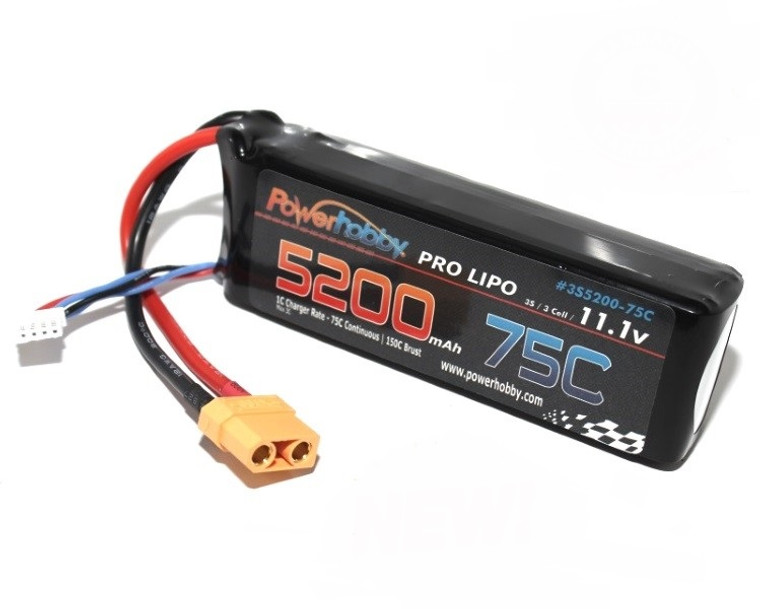 Power Hobby - 5200mAh 11.1V 3S 75C Lipo Battery w/ Hardwired XT90 - 3S520075C Power Hobby - 5200mAh 11.1V 3S 75C Lipo Battery w/ Hardwired XT90 - 3S520075C