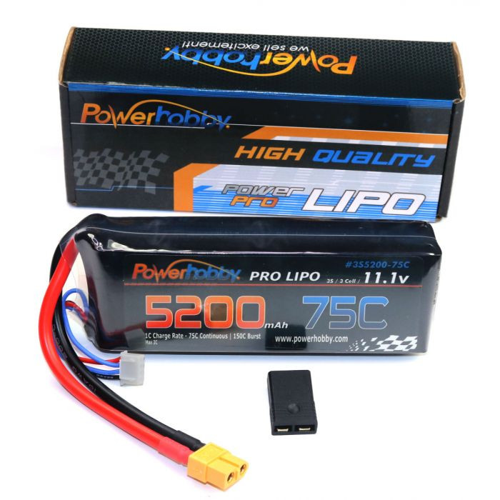 Power Hobby - 3S 11.1V 5200MAH 75C W/ XT60 and HC TRX Adapter - 3S520075CXT60APT
