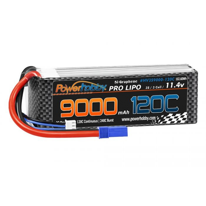 Power Hobby - 3S 11.4V 9000mah 120C GRAPHENE + HV Lipo Battery w EC5 Plug - 3S9000120CEC5