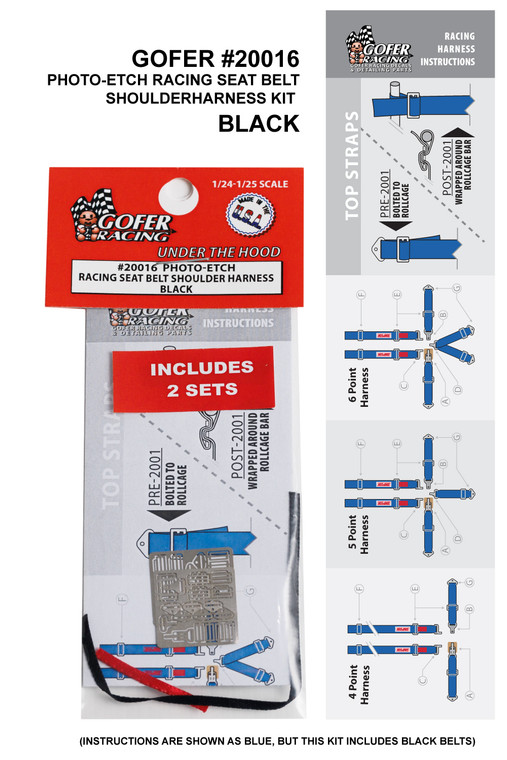 Gofer Racing Model Decals - Racing Seat Belt Shoulder Harness Black - 20016