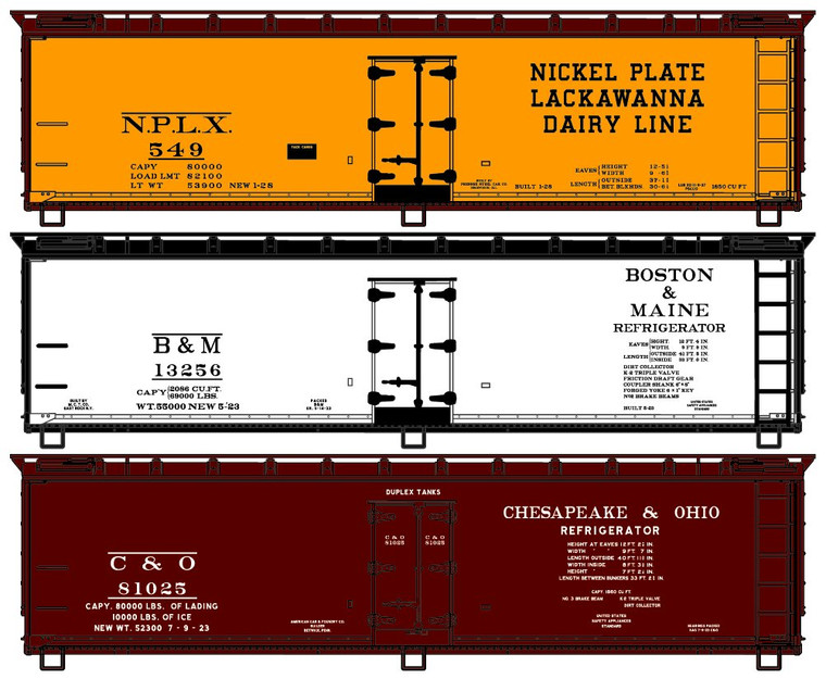 Accurail - HO 40' Wood Reefer NKP,B&M,C&O 3 car set - 8156