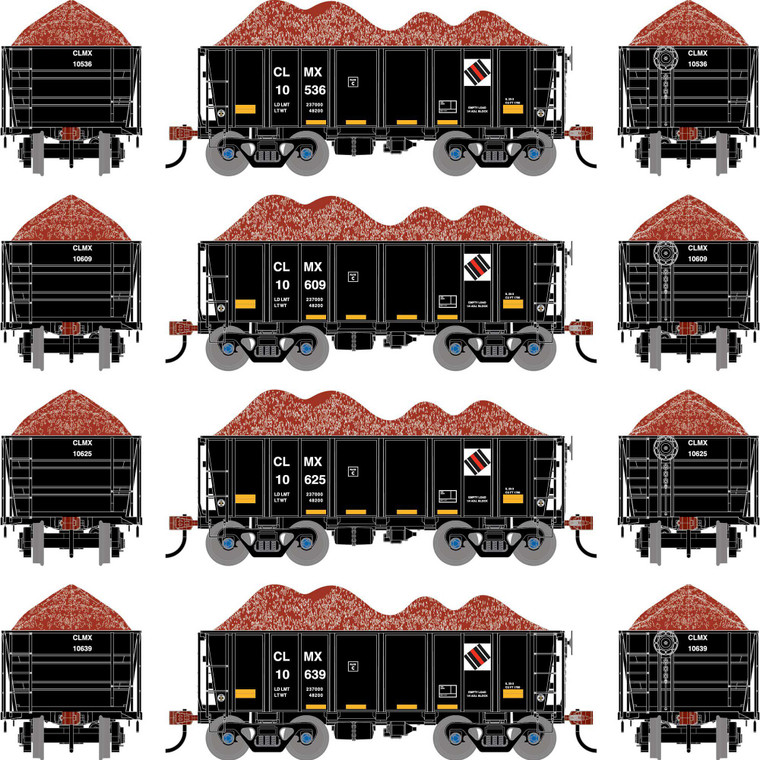 Athearn - HO ATH 26' PC&F Ore Car Tight-Bottom Low Side w/Load, CLMX #10536/10609/10625/10639 (4) - -1712