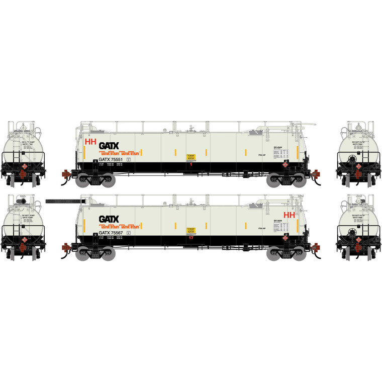 Athearn - HO GEN TankTrain A/B, GATX White/Black #75551/75567 (2) - G-1326 Athearn - HO GEN TankTrain A/B, GATX White/Black #75551/75567 (2) - G-1326