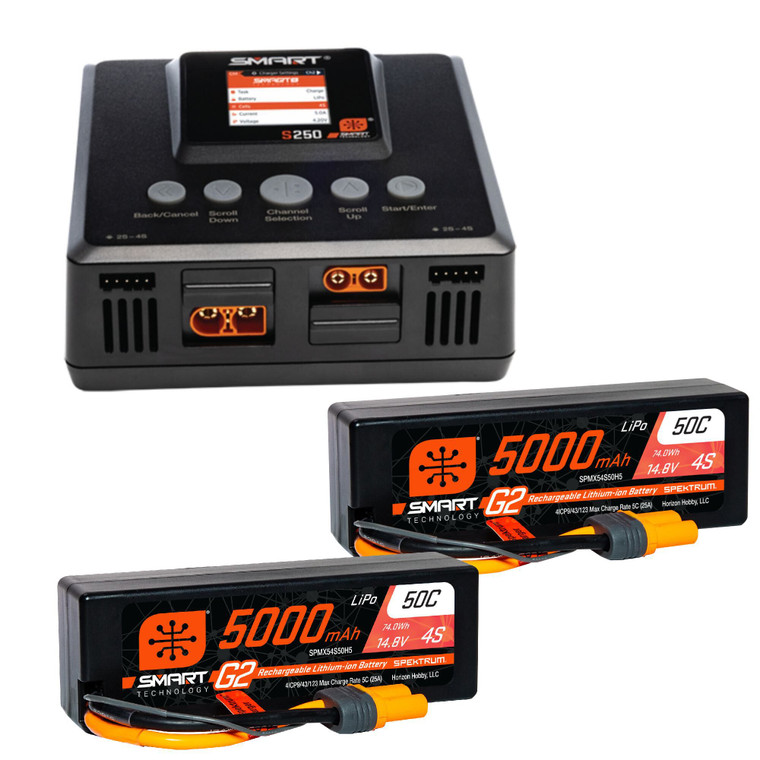 Spektrum - Smart Powerstage 8S Surface Bundle:  (2) G2 5000mAh 4S LiPo IC5 & S250 Charger - XPSS800