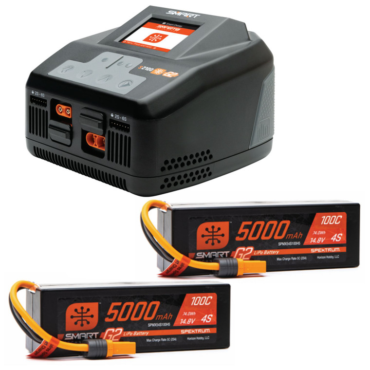 Spektrum - Smart Powerstage 8S Surface Bundle:  (2) G2 5000mAh 4S LiPo IC5 & S2100 Charger - XPSS850