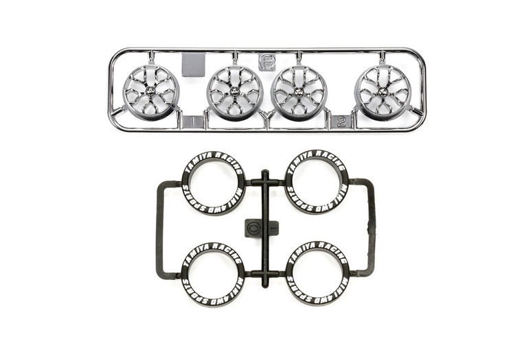 Tamiya - JR LP Tire/Plated Wheel Set, Black Plated (Y-Spoke) - 95526