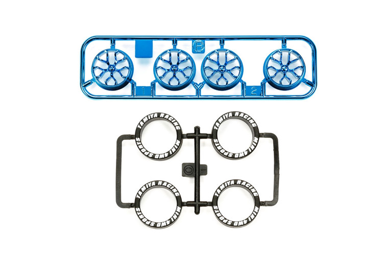Tamiya - JR LP Tire/Plated Wheel Set, Blue Plated (Y-Spoke) - 95528