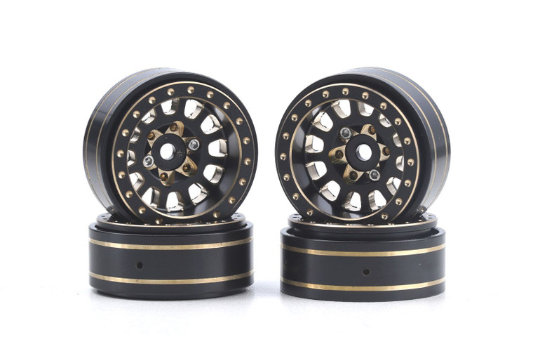 Power Hobby - Axial SCX24 1.0" Black / Gold Brass Beadlock Crawler Wheels - 5776