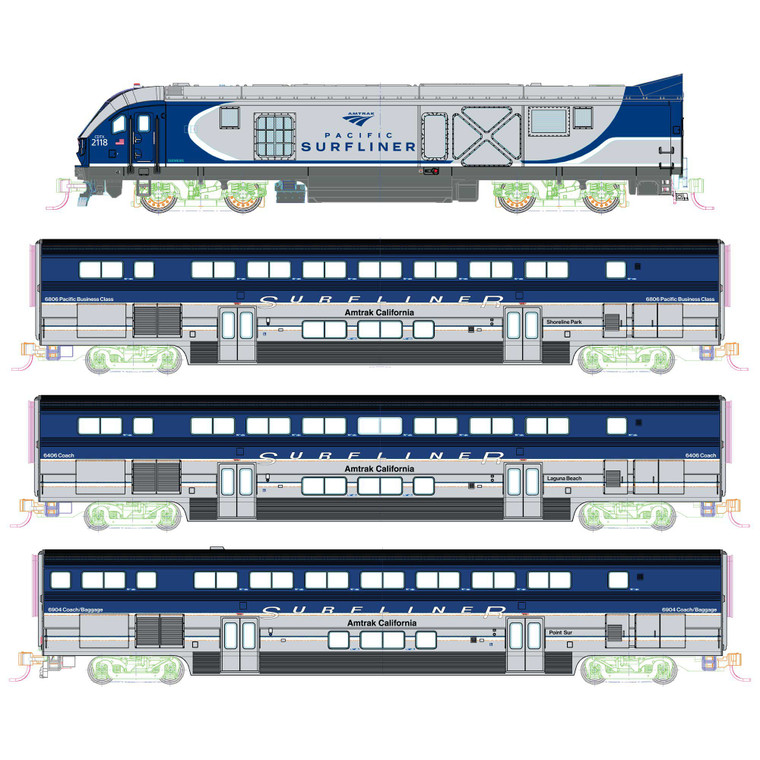 Kato USA - (N) N Amtrak SC-44 & Amtrak Pacific Surfliner 4 Unit Base Set w/Pre-Installed Interior Lighting - 106-9001-1 Kato USA - (N) N Amtrak SC-44 & Amtrak Pacific Surfliner 4 Unit Base Set w/Pre-Installed Interior Lighting - 106-9001-1