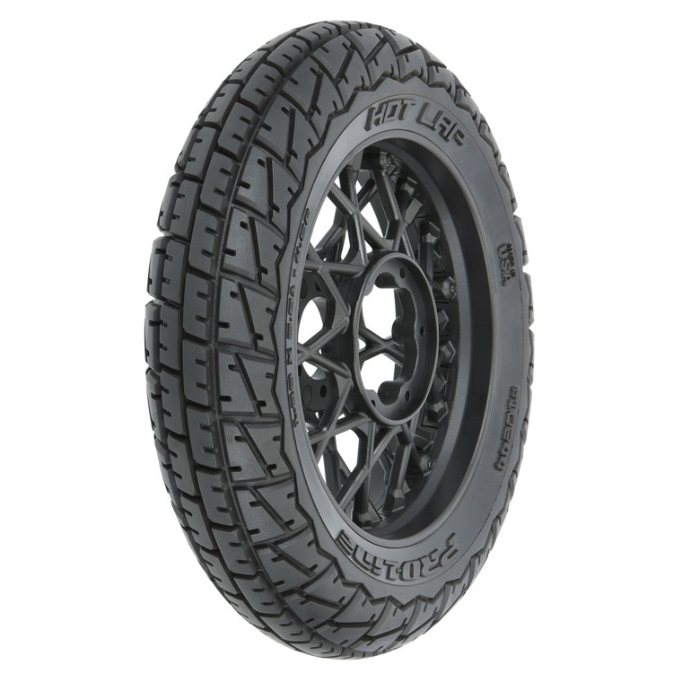 Pro-line Racing - Hot Lap S3 Motorcycle Front Tire Mounted on Black Supermoto Wheel for Promoto-MX Front - 1024410