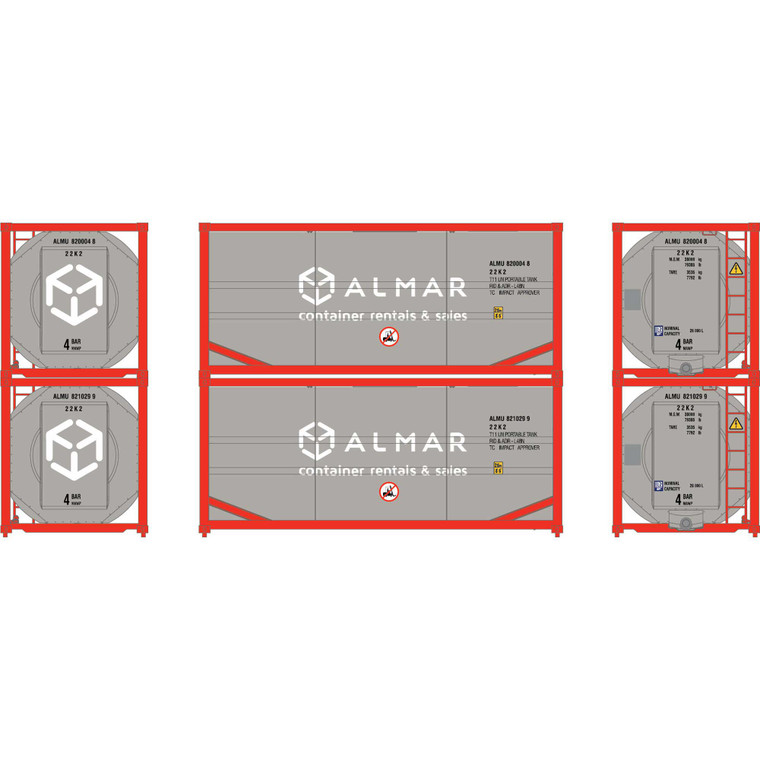 Athearn - HO ATH 20' ISO Tank Container, ALMU #820004 8/821029 9 (2) - -2117