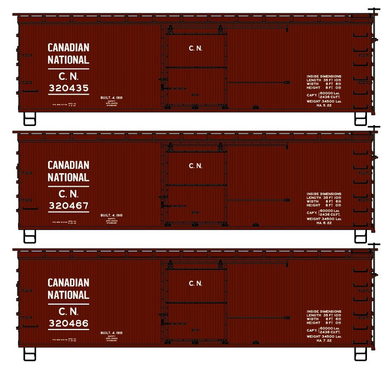 Accurail - HO 36' Double Sheath Wood Boxcar CN 3PK - 8169