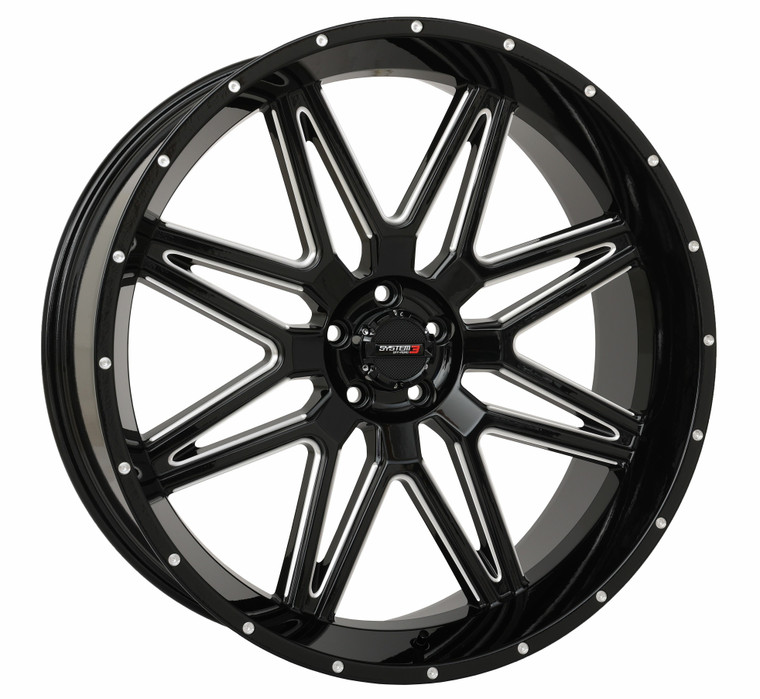 System 3 - St7 Wheel 24x9 5+4 (0mm) 5/4.5 Gloss Black Milled - 24S3-7255