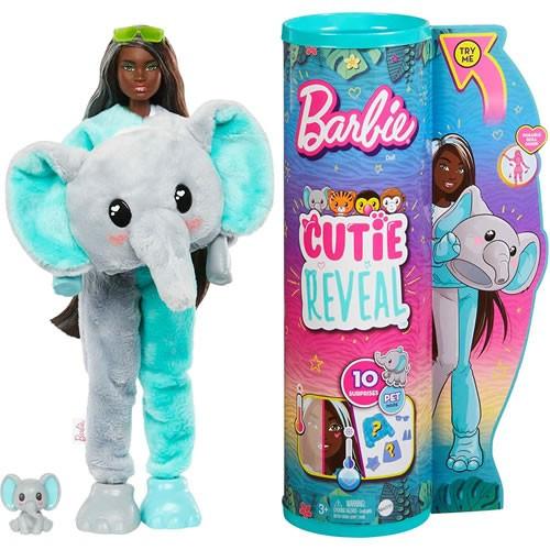 Mattel - Barbie Dolls - Cutie Reveal Jungle Series - Doll w/ Elephant Plush Costume - 2 Pack