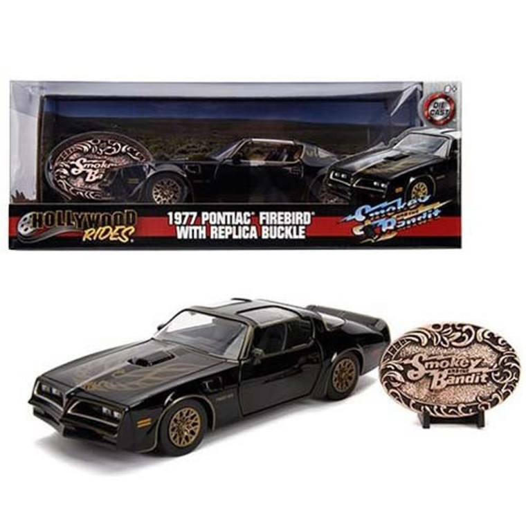 Jada Toys, Inc - 1:24 Scale Diecast - Hollywood Rides - Smokey & the Bandit - 1977 Pontiac Firebird w/ Belt Buckle - 4 Pack Jada Toys, Inc - 1:24 Scale Diecast - Hollywood Rides - Smokey & the Bandit - 1977 Pontiac Firebird w/ Belt Buckle - 4 Pack