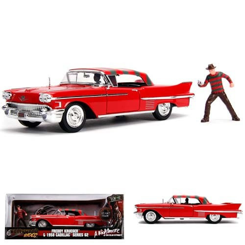 Jada Toys, Inc - 1:24 Scale Diecast - Hollywood Rides - Nightmare on Elm Street - 1958 Cadillac Series 62 w/ Freddy - 4 Pack