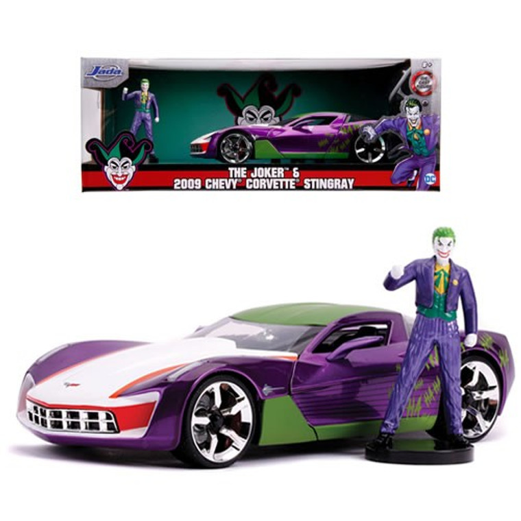 Jada Toys, Inc - 1:24 Scale Diecast - Hollywood Rides - DC - 2009 Corvette Stingray Concept w/ Joker Figure - 4 Pack Jada Toys, Inc - 1:24 Scale Diecast - Hollywood Rides - DC - 2009 Corvette Stingray Concept w/ Joker Figure - 4 Pack