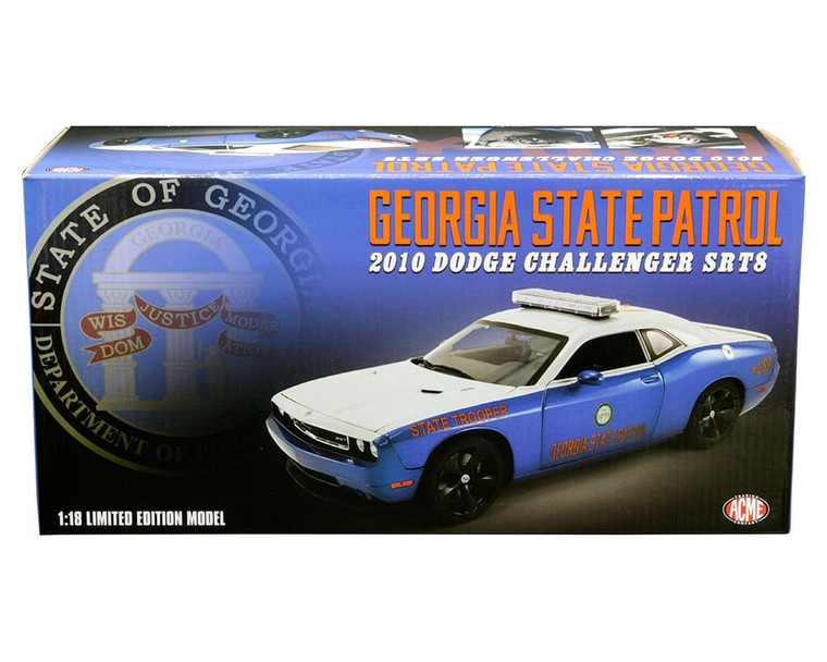 Acme 1:18 2010 Dodge Challenger Srt8 Georgia State Patrol (white/blue) With Magnetic Working Led Light Bar Limited 1 Of 522- Diecast
