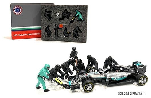 American Diorama 1:43 F1 Pit Crew Figures Team Black (7 Figures)- Diecast