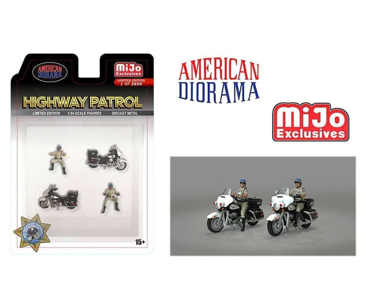 American Diorama 1:64 Figures Highway Patrol Motorcycles Mijo Exclusives Limited 3,600 Sets- Diecast