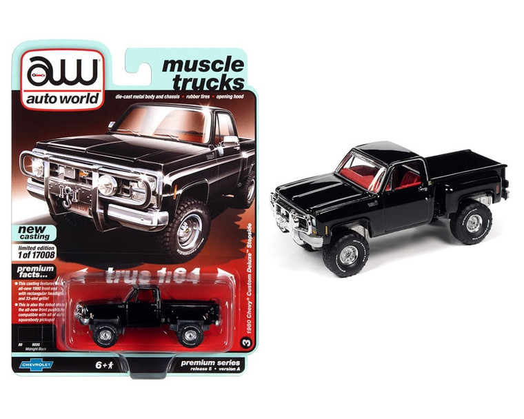 Auto World 1:64 1980 Chevrolet Custom Deluxe 10 Stepside Black- Diecast