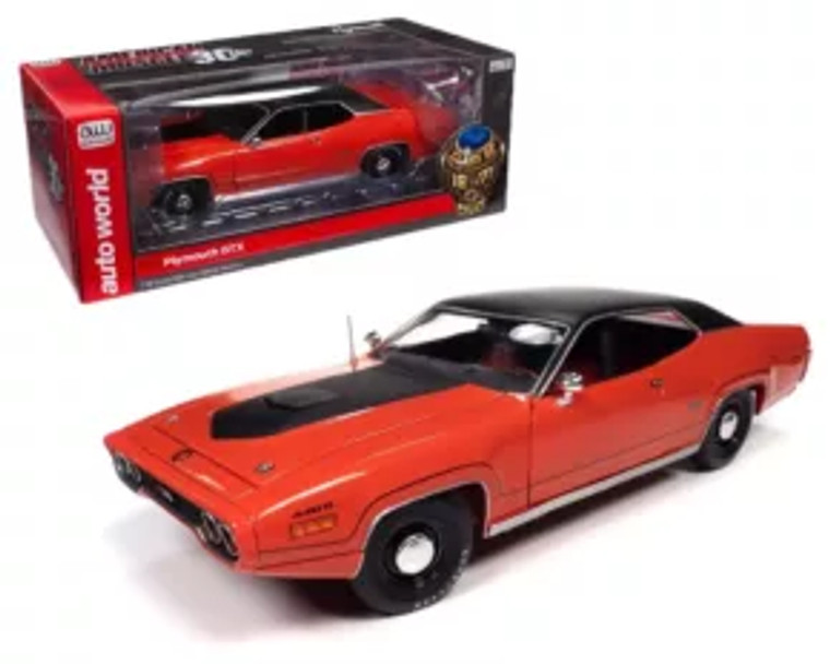 Auto World 1:18 1971 Plymouth Gtx Hardtop (v2 Tor Red W/ Black Roof And Air Grabber Hood) American Muscle 30th Anniversary Class Of 1971- Diecast Auto World 1:18 1971 Plymouth Gtx Hardtop (v2 Tor Red W/ Black Roof And Air Grabber Hood) American Muscle 30th Anniversary Class Of 1971- Diecast