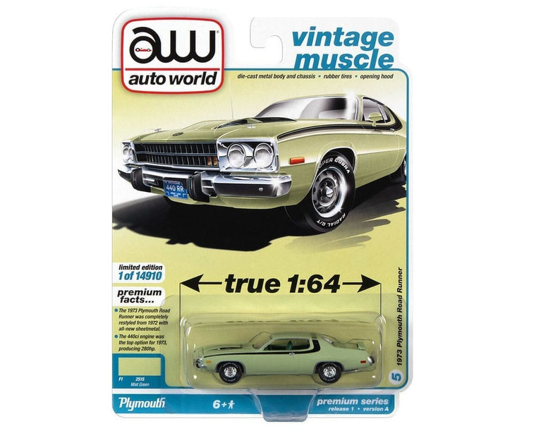 Auto World 1:64 1973 Plymouth Roadrunner Vintage Muscle Solid Pack- Diecast