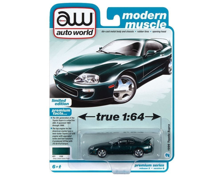 Auto World 1:64 1996 Toyota Supra (deep Jewel Green Pearl) Premium 2022 Release 2 Version B- Diecast
