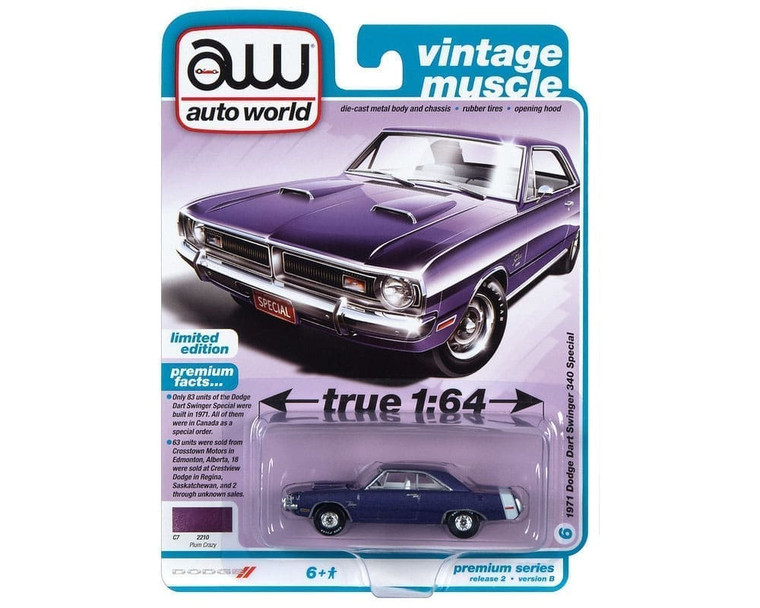 Auto World 1:64 Premium 1971 Dodge Dart Swinger 340 Special (plum Crazy)- Diecast