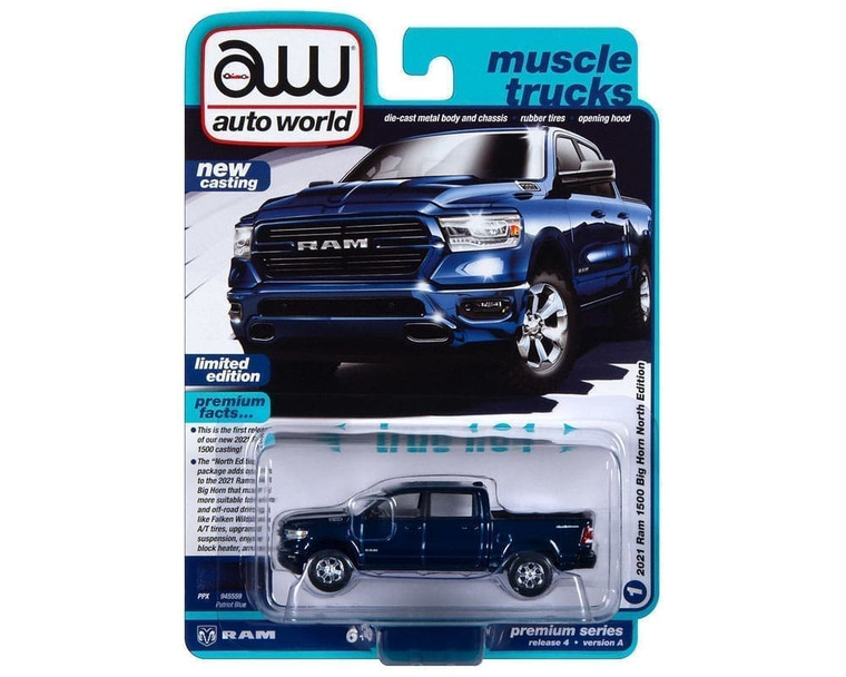 Auto World 1:64 2021 Ram 1500 Big Horn North Edition Patriot Blue Premium 2023 Release 4 Version A Limited Edition- Diecast