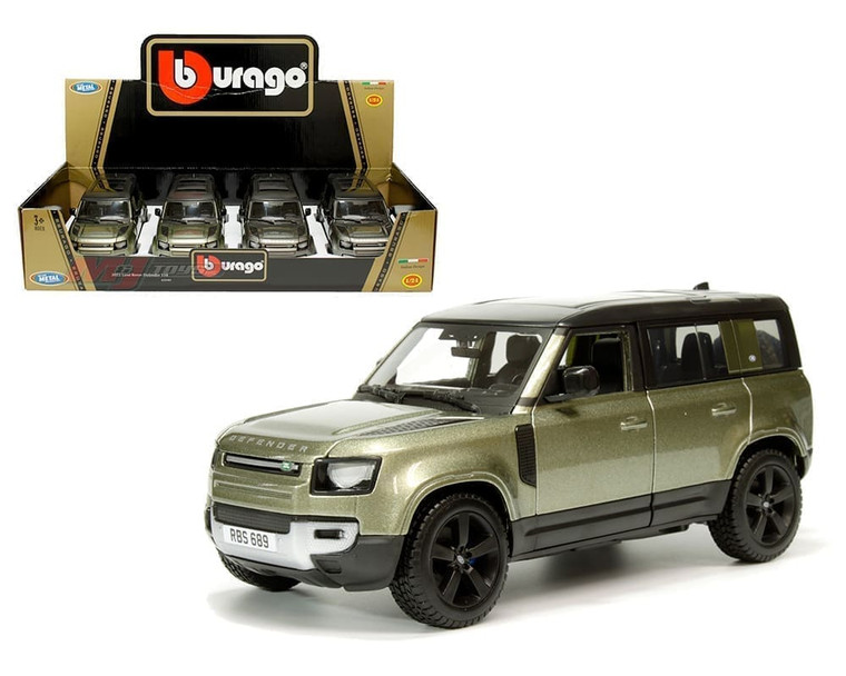 Bburago 1:24 2022 Land Rover Defender 110 Green, Silver Display Tray Set Of 4- Diecast