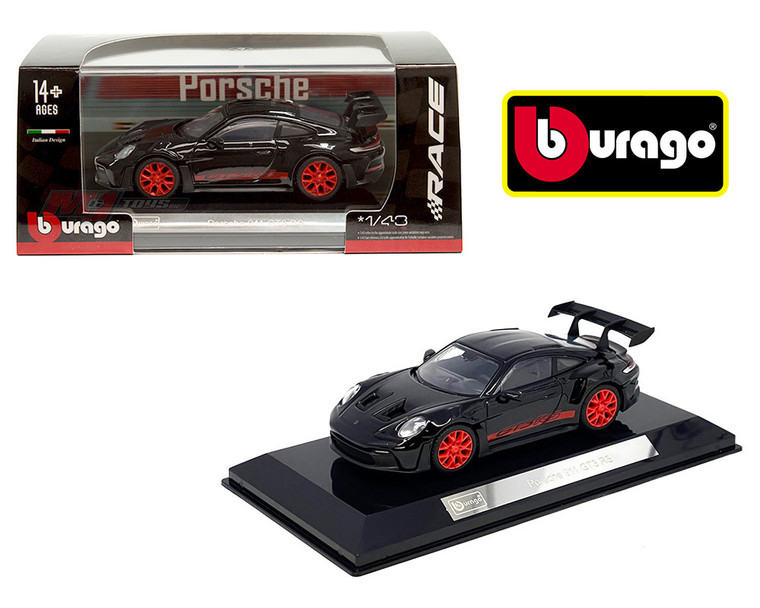 Bburago 1:43 Porsche 911 Gt3 Rs With Acrylic Case Black Race Series- Diecast