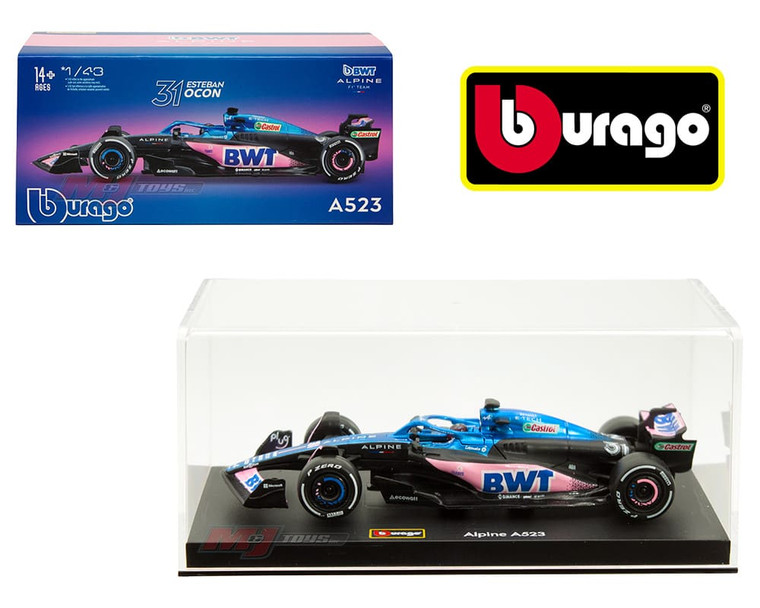 Bburago 1:43 Alpine Formula 1 Team A523 #31 Esteban Ocon With Driver In Seat And Acrylic Case- Diecast