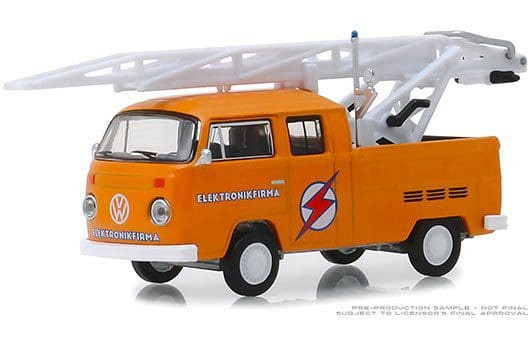 Greenlight 1:64 Club V-dub Series 9 1972 Volkswagen Type 2 Double Cab Pickup Ladder Truck (orange)- Diecast