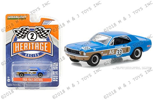 Greenlight 1:64 Heritage Racing Series 2 1968 Ford Mustang #33 John Mccomb (blue/brown)- Diecast