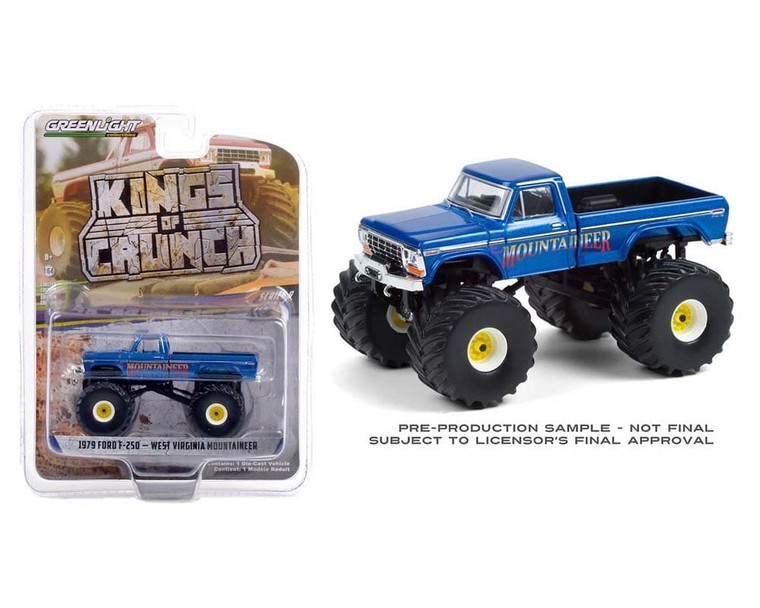 Greenlight 1:64 Kings Of Crunch Series 9 West Virginia Mountaineer 1979 Ford F-250 Monster Truck Blue- Diecast Greenlight 1:64 Kings Of Crunch Series 9 West Virginia Mountaineer 1979 Ford F-250 Monster Truck Blue- Diecast