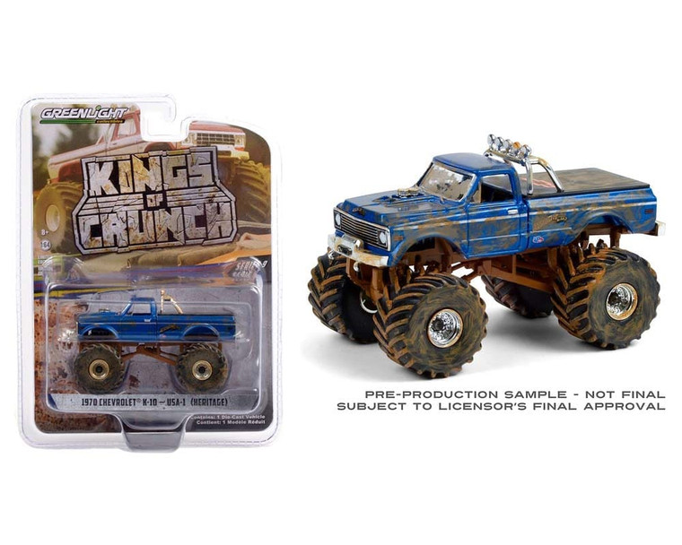 Greenlight 1:64 Kings Of Crunch Series 9 1970 Chevrolet K-10 Monster Truck Usa-1 (heritage, Dirty Version) Blue- Diecast Greenlight 1:64 Kings Of Crunch Series 9 1970 Chevrolet K-10 Monster Truck Usa-1 (heritage, Dirty Version) Blue- Diecast
