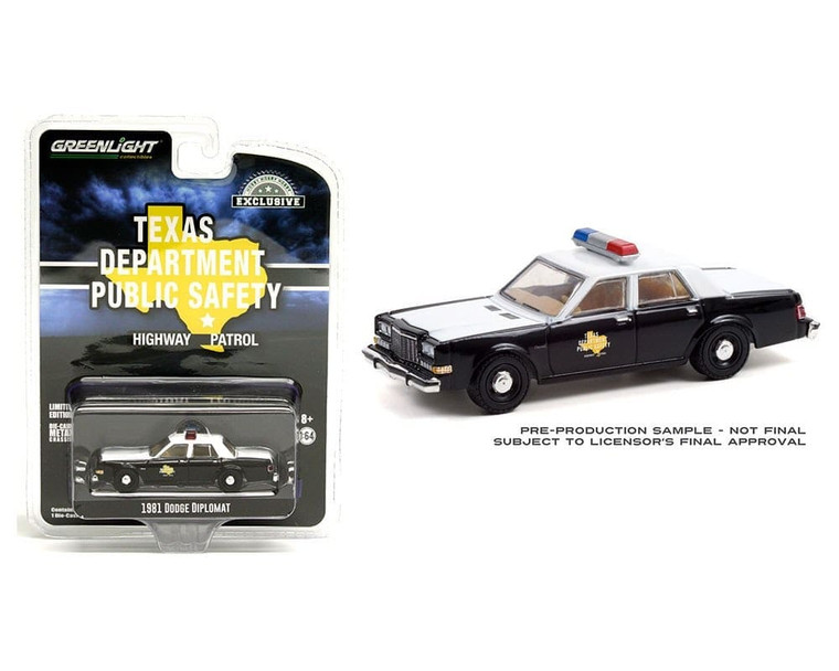 Gl 1:64 He Dodge 1981 Diplomat Texas Dept. Public Safety Bkwh- Diecast