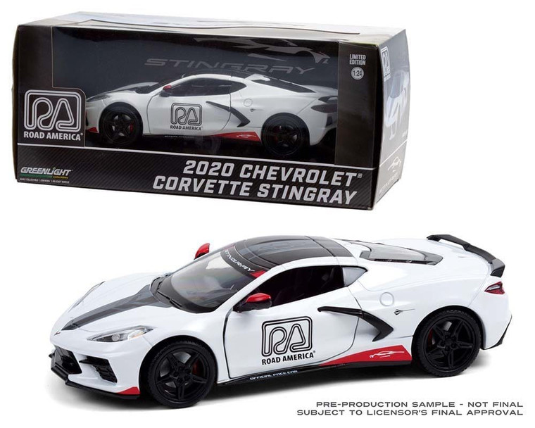Greenlight 1:24 2020 Chevrolet Corvette C8 Stingray Coupe Road America Official Pace Car White- Diecast