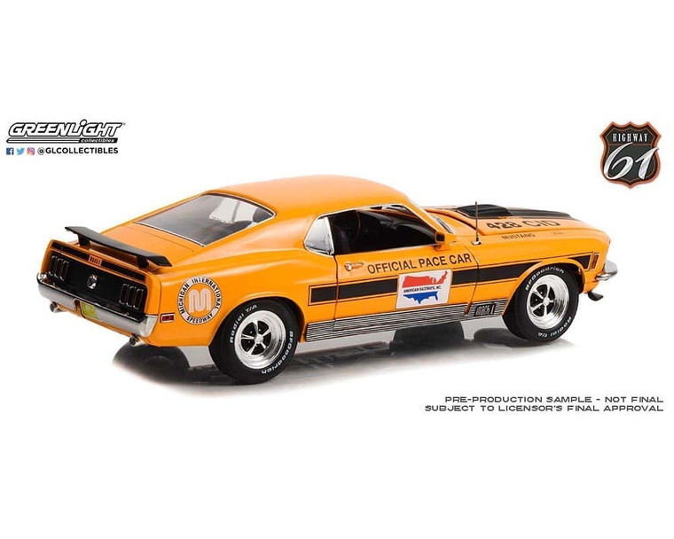 Highway 61 1:18 1970 Ford Mustang Mach 1 Michigan International Speedway Official Pace Car Yellow- Diecast Highway 61 1:18 1970 Ford Mustang Mach 1 Michigan International Speedway Official Pace Car Yellow- Diecast