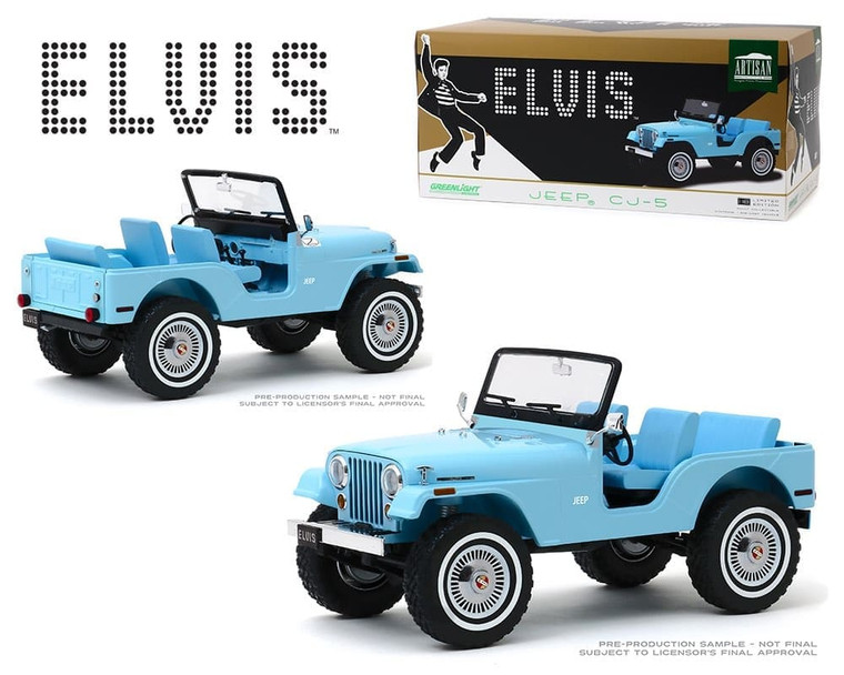Greenlight 1:18 Artisan Collection Elvis Presley Jeep Cj-5 Sierra Blue- Diecast