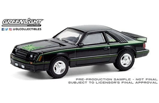 Greenlight 1:64 Hobby Exclusive 1:64 1980 Ford Mustang Cobra Black With Green Cobra Hood Graphics And Stripe Treatment- Diecast