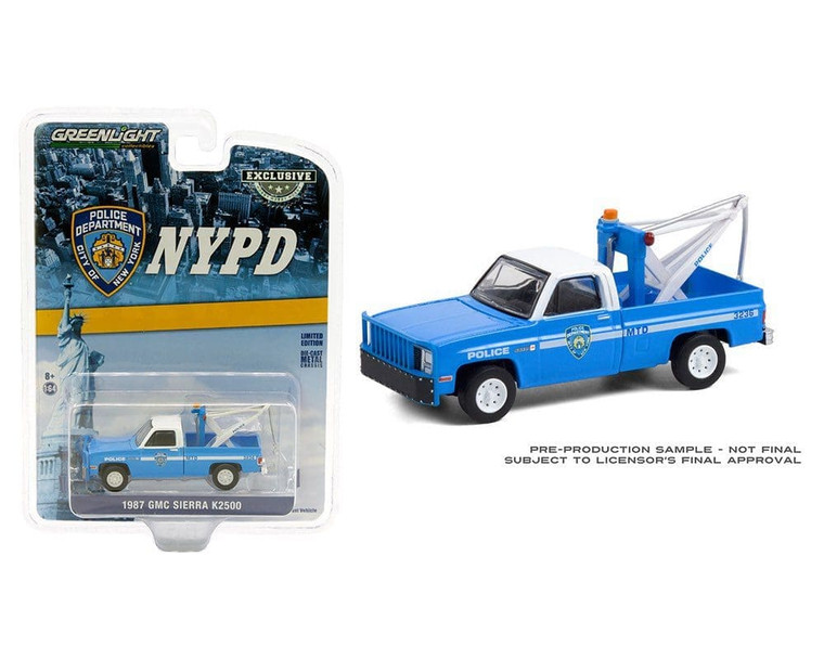 Greenlight 1:64 1987 Gmc Sierra K2500 W Drop In Tow Hook Nypd (blue)- Diecast