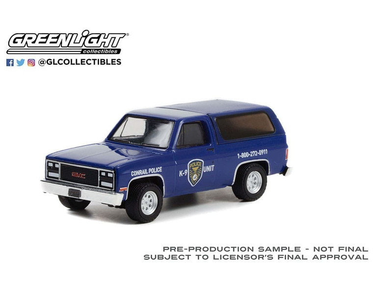 Greenlight 1:64 1990 Gmc Jimmy Conrail (consolidated Rail Corporation) Police K-9 Unit- Diecast